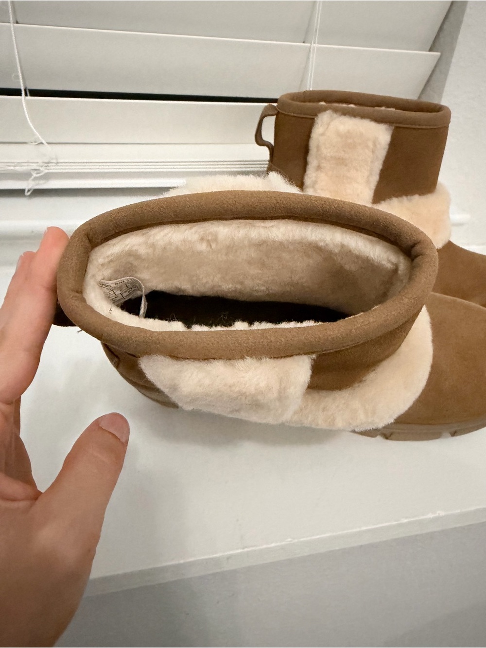 UGG Chestnut Suede Shearling-Trim Chunky Heel Ankle Boots - Picture 5 of 5